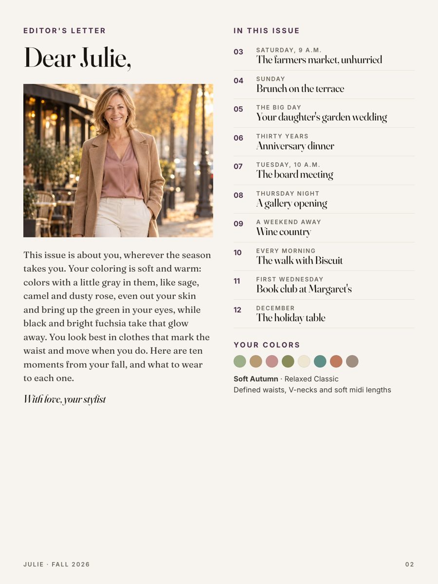 The editor’s letter and contents of a personal magazine