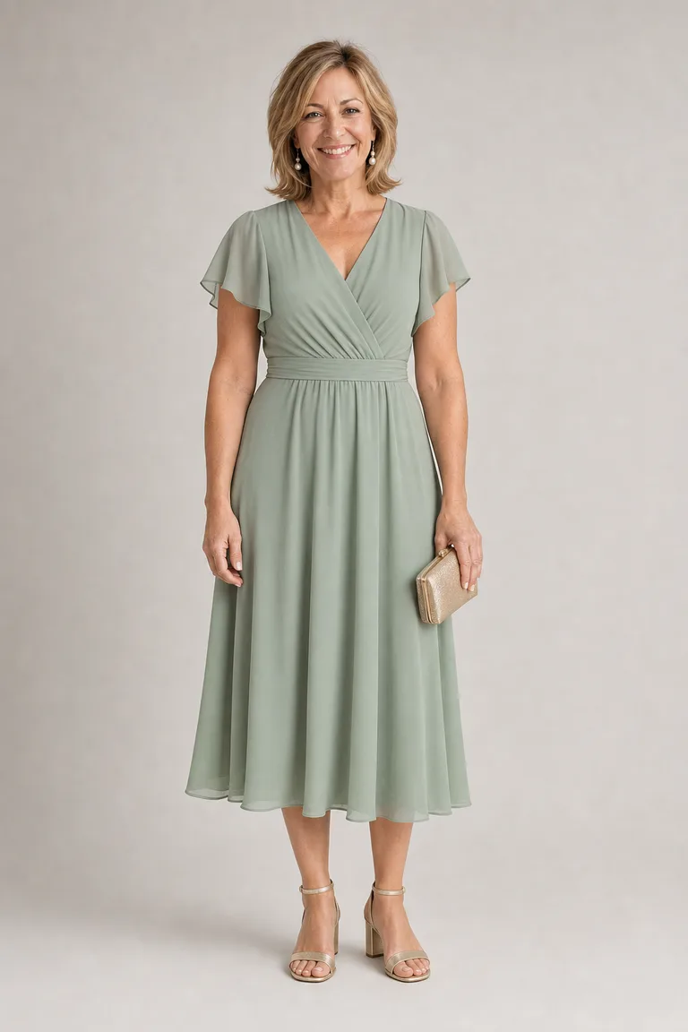 Midi de gasa salvia: un outfit para boda de su hija