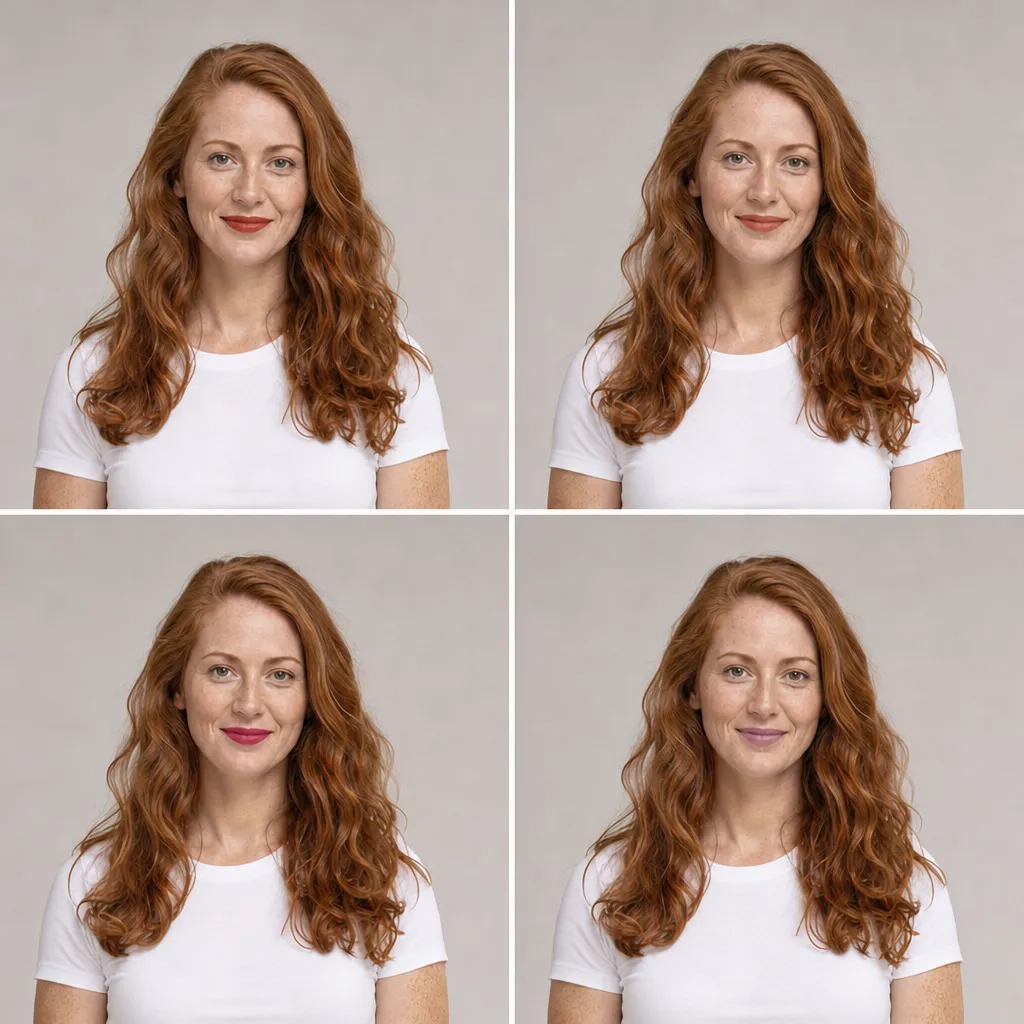Lipstick shades tested on the same face