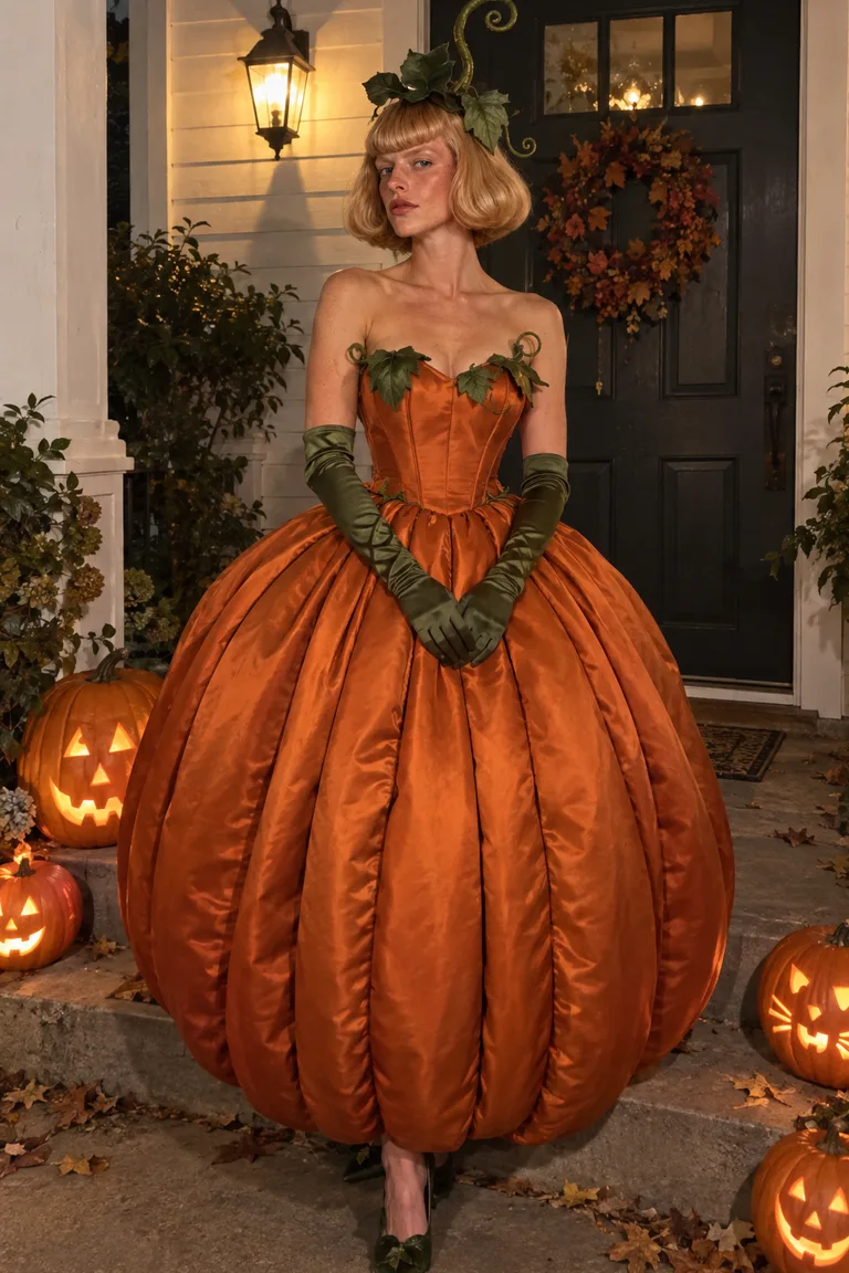 Calabaza de alta costura, de los Edits de esta semana, en un modelo ficticio de Avarobe